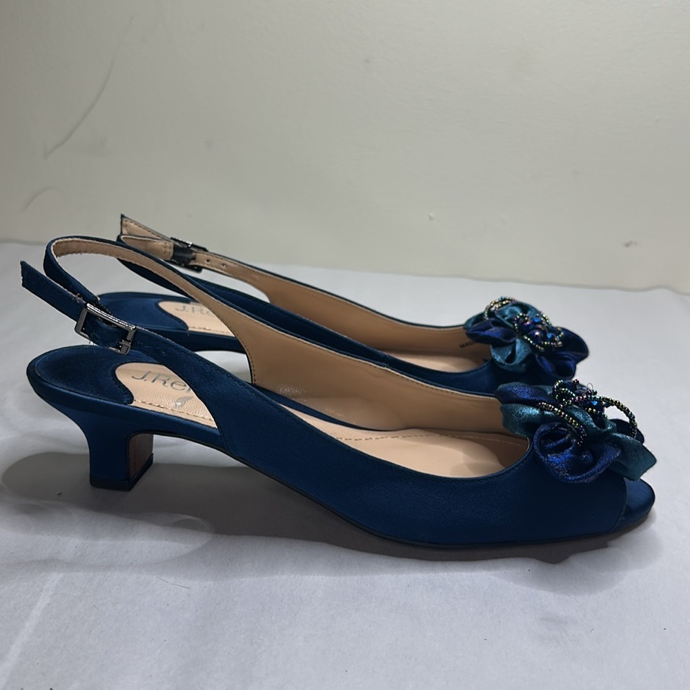 J. Renee Leonelle Embellished Bow Slingback Peep Toe Pumps size 9 Narrow